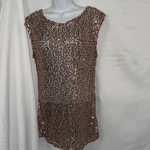 Rose gold sequined shirt with cap sleeve